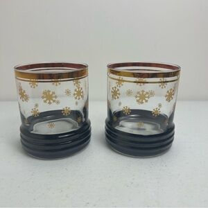 Sakura Sango Sue Lipkin Tumblers Set of 2 VTG MCM Gold Snowflake Rib Base VTG
